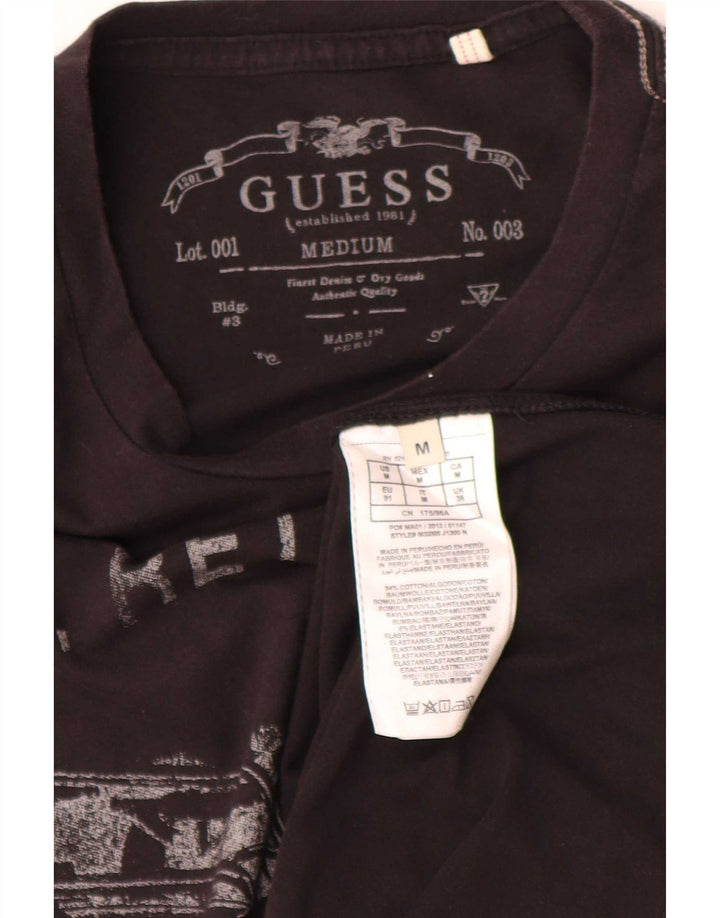 Guess Mens Regular Graphic T-Shirt Top Medium Black Cotton