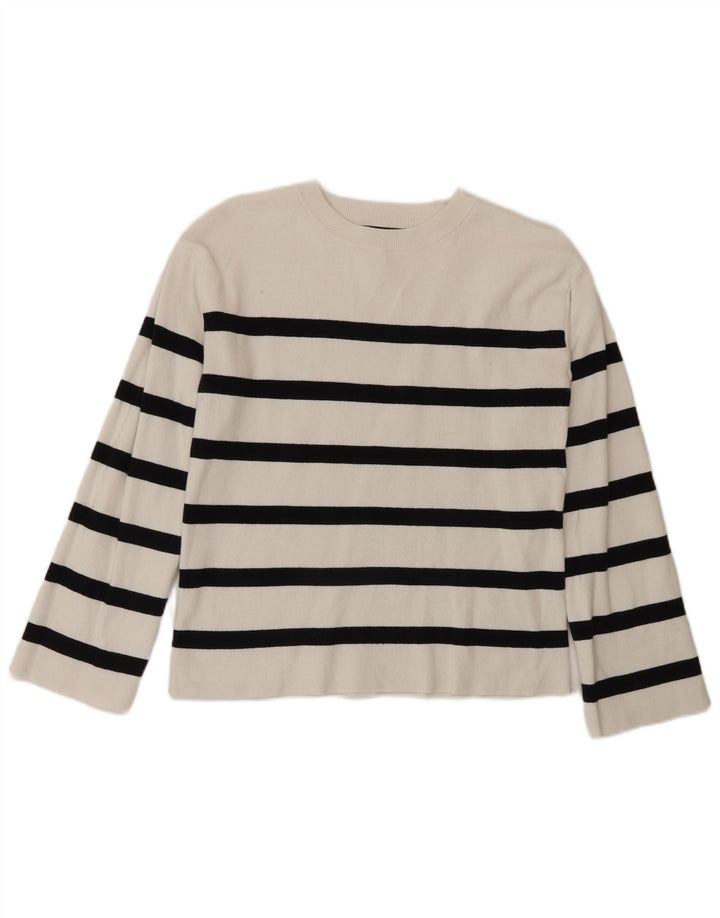 Marks & Spencer Womens Regular Blouse Top UK 10 Small White Striped Cotton