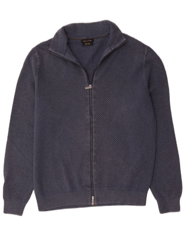 Massimo Dutti Mens Full Zip Cardigan Sweater Small Navy Blue Cotton