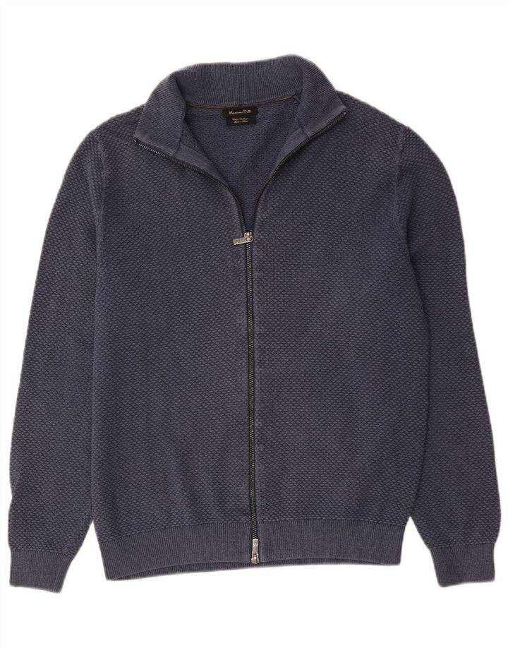 Massimo Dutti Mens Full Zip Cardigan Sweater Small Navy Blue Cotton