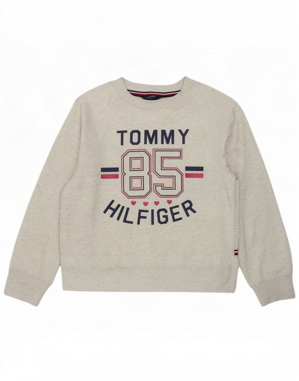 Tommy Hilfiger Girls Graphic Sweatshirt Jumper 8-9 Years Medium Grey Cotton