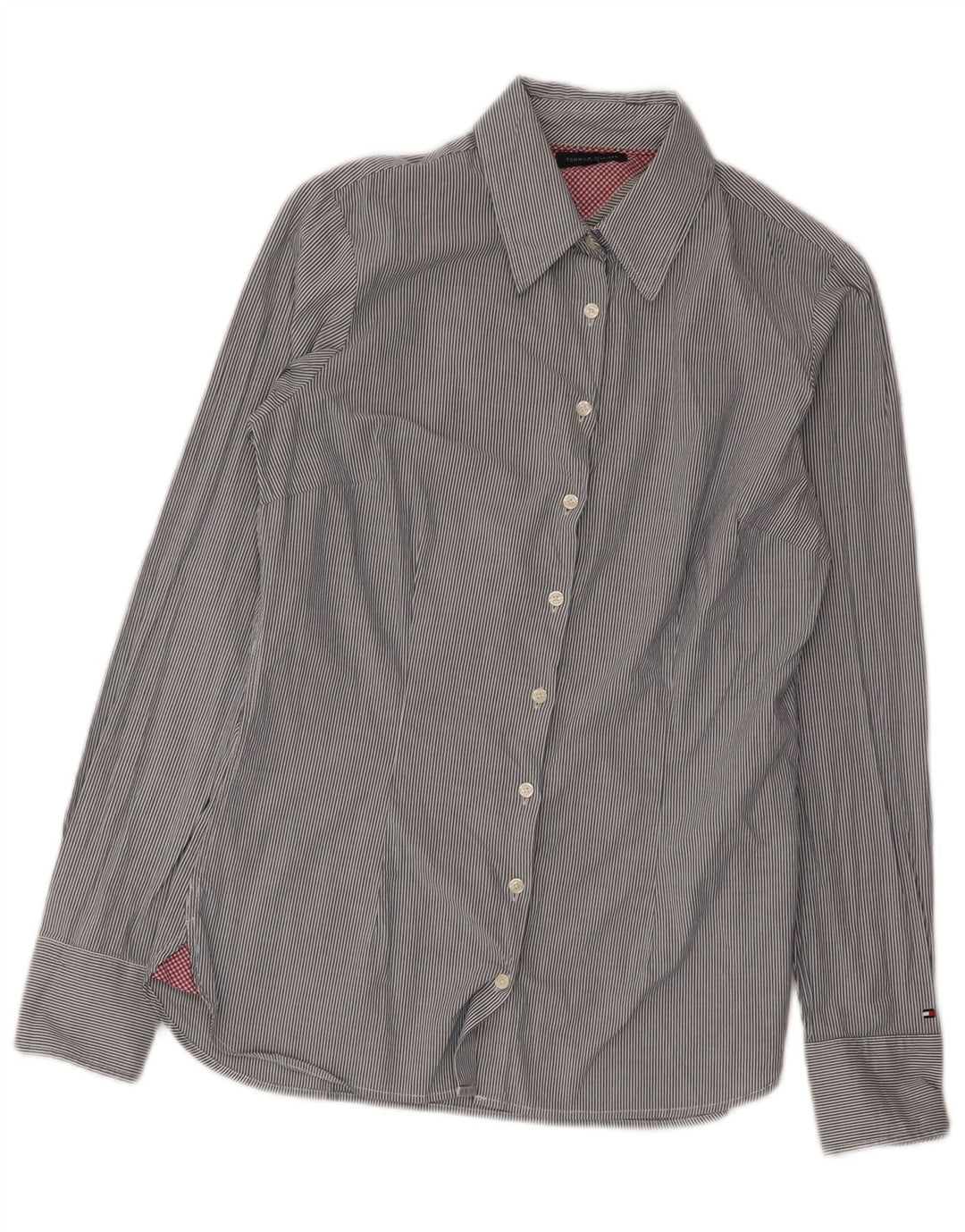 Tommy Hilfiger Womens Shirt US 6 Medium Grey Pinstripe Cotton