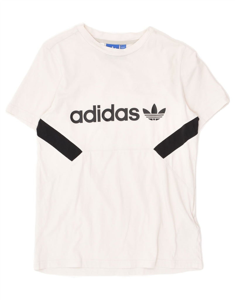 ADIDAS Boys Graphic T-Shirt Top 12-13 Years White Colourblock Cotton | Vintage Adidas | Thrift | Second-Hand Adidas | Used Clothing | Messina Hembry 