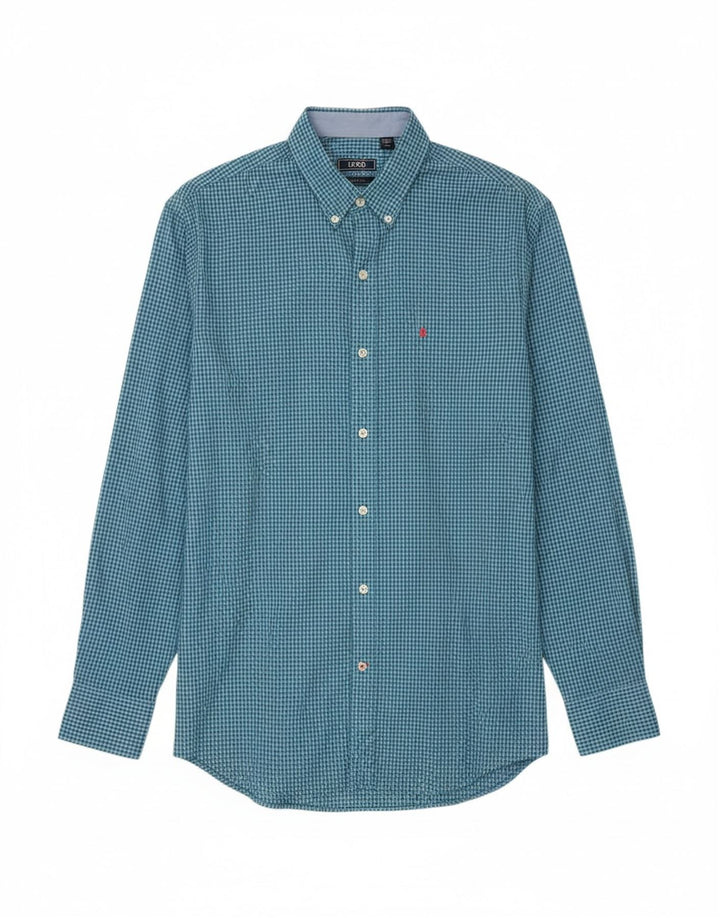 IZOD Mens Shirt Medium Blue Gingham Vintage Izod and Second-Hand Izod from Messina Hembry 