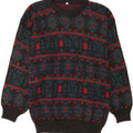 Vintage Mens Crew Neck Jumper Sweater Medium Grey Geometric