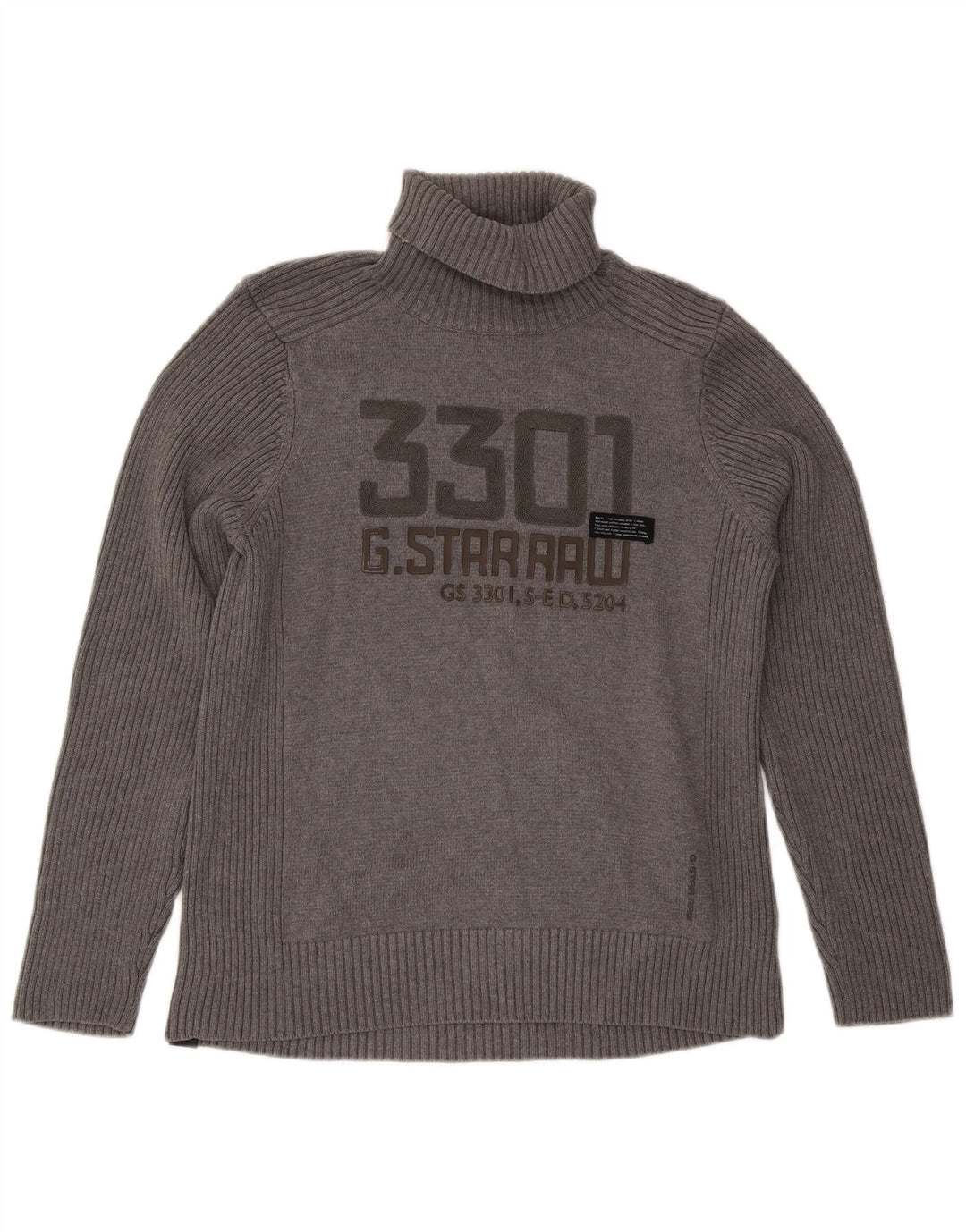 G-Star Mens Graphic Roll Neck Jumper Sweater XL Grey Cotton