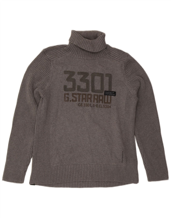 G-Star Mens Graphic Roll Neck Jumper Sweater XL Grey Cotton
