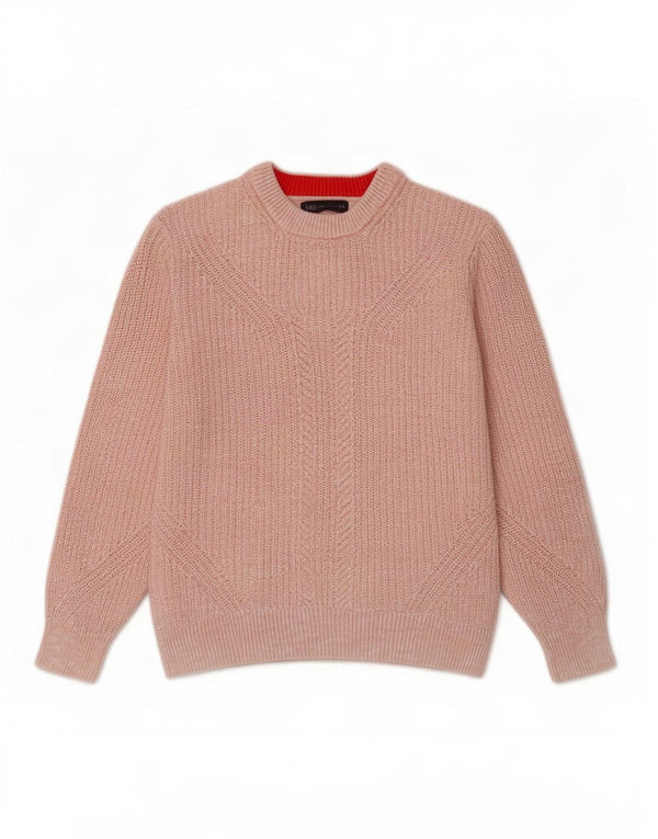 Marks & Spencer Womens Crew Neck Jumper Sweater UK 16 Large Pink Cotton