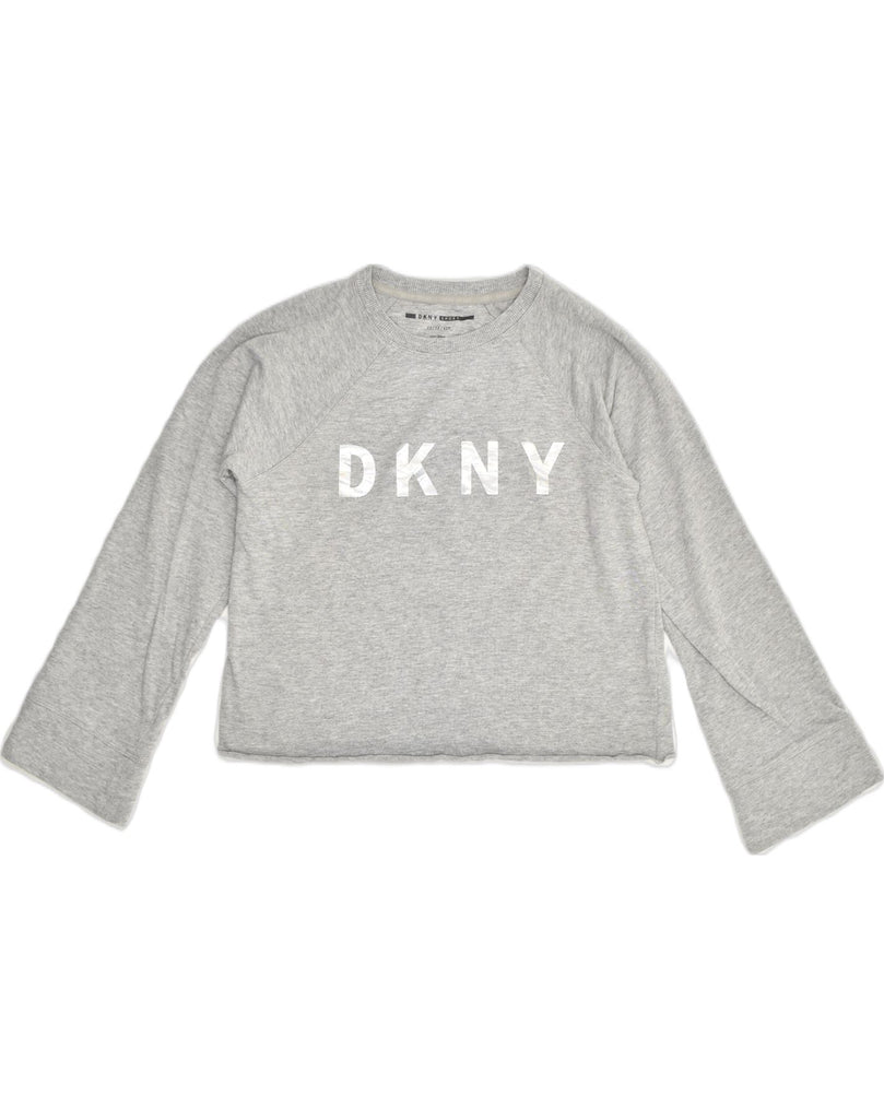 DKNY Womens Loose Fit Crop Sweatshirt Jumper UK 6 XS  Grey Cotton | Vintage Dkny | Thrift | Second-Hand Dkny | Used Clothing | Messina Hembry 