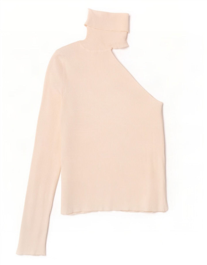 Zara Womens Long Sleeve Crop One Shoulder Top UK 12 Medium White Viscose