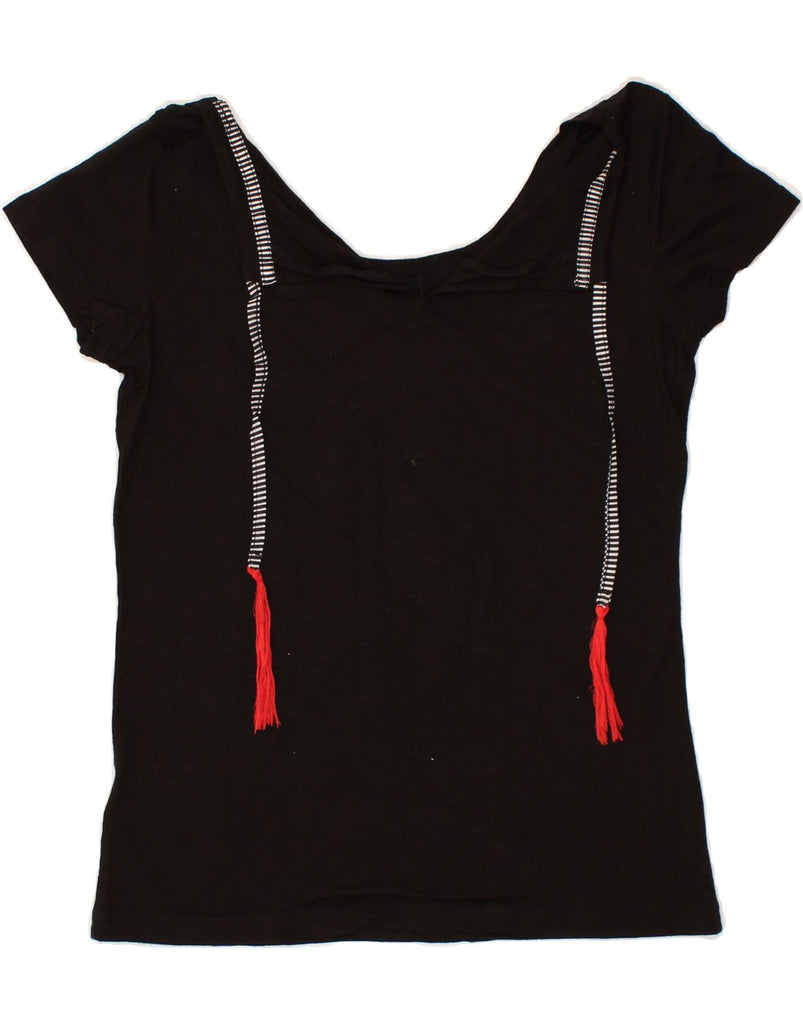 DESIGUAL Womens Graphic T-Shirt Top UK 12 Medium Black Floral Cotton | Vintage Desigual | Thrift | Second-Hand Desigual | Used Clothing | Messina Hembry 