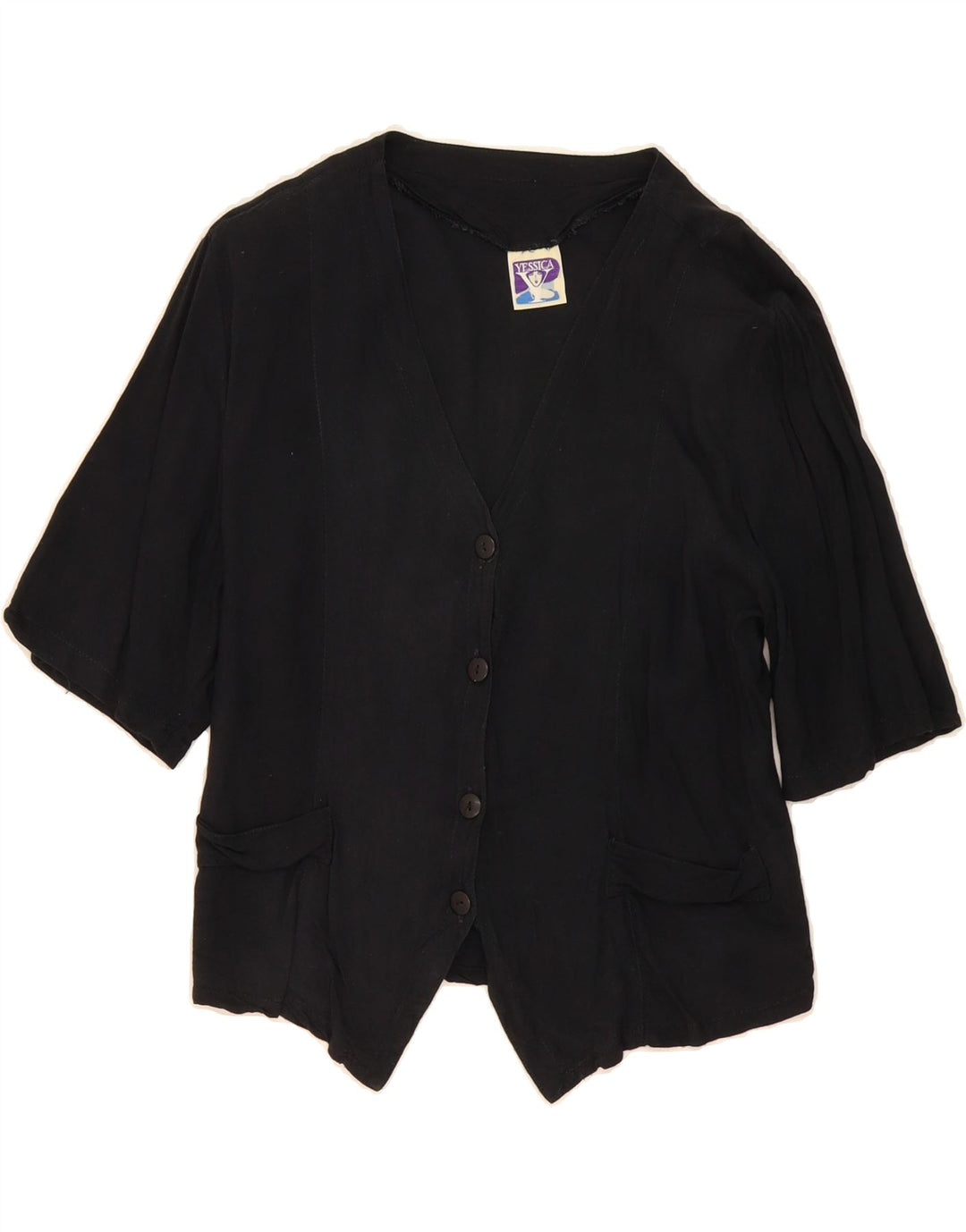 YESSICA Womens Short Sleeve Shirt Blouse EU 40 Medium Black Viscose Vintage Yessica and Second-Hand Yessica from Messina Hembry 