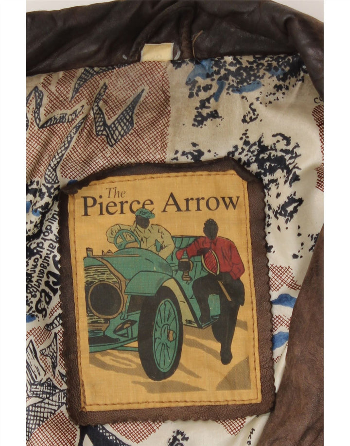 Pierce Arrow Mens Leather Jacket IT 56 3XL Brown Leather