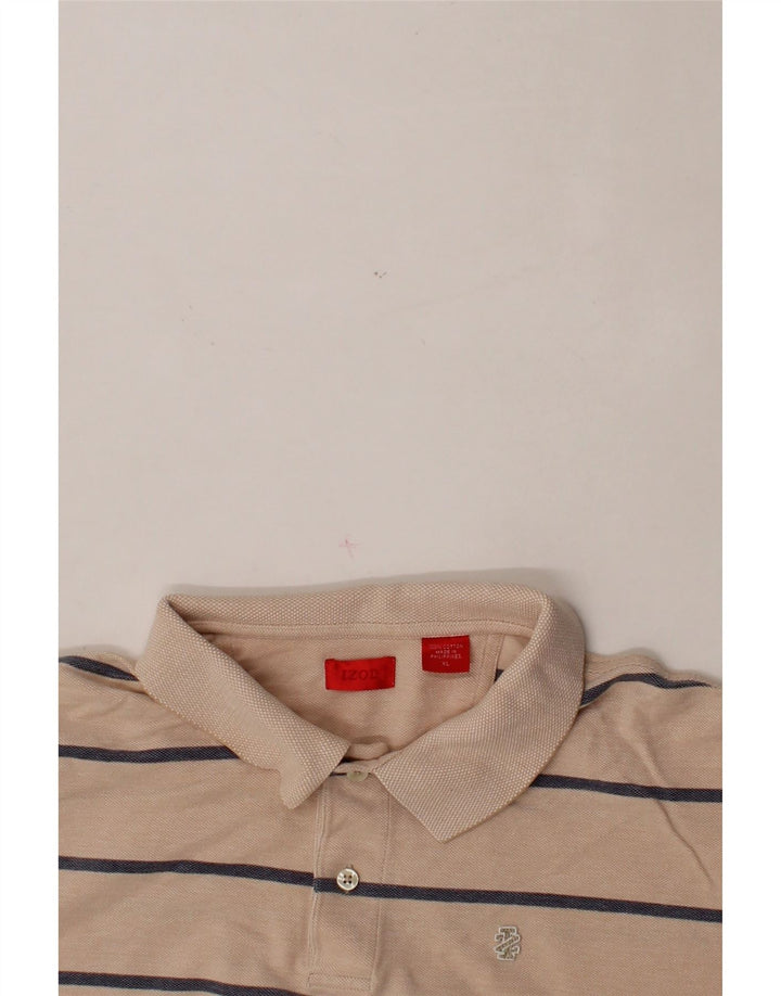 IZOD Mens Polo Shirt XL Beige Striped Cotton Vintage Izod and Second-Hand Izod from Messina Hembry 