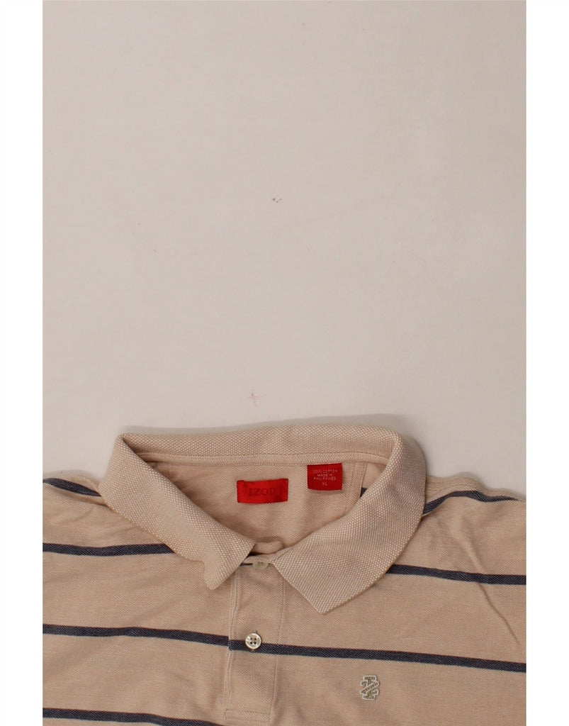 IZOD Mens Polo Shirt XL Beige Striped Cotton Vintage Izod and Second-Hand Izod from Messina Hembry 