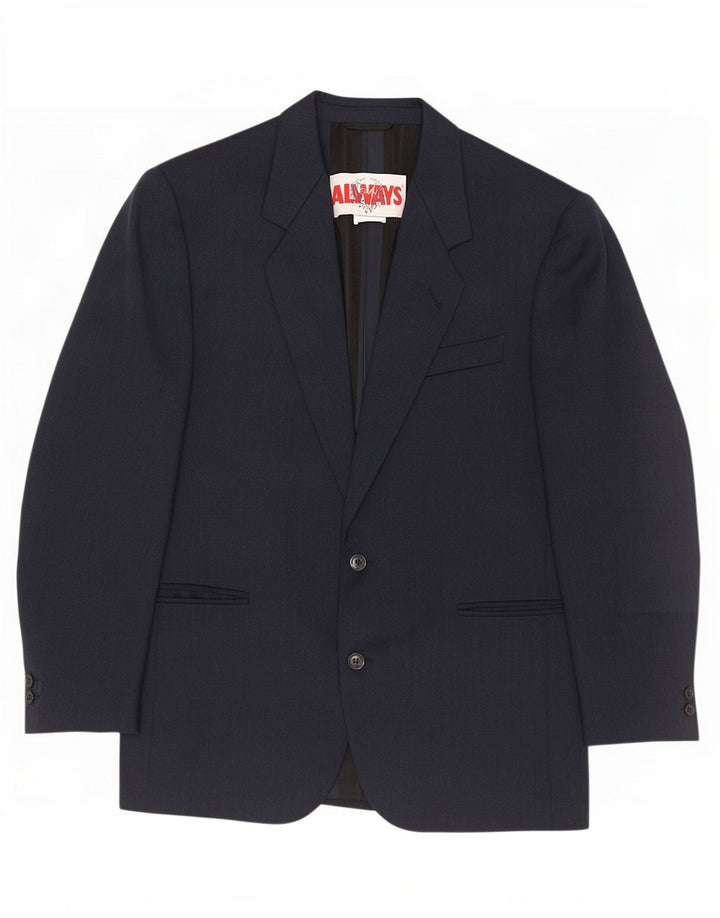 Vintage Mens 2 Button Blazer Jacket IT 48 Medium Navy Blue Virgin Wool
