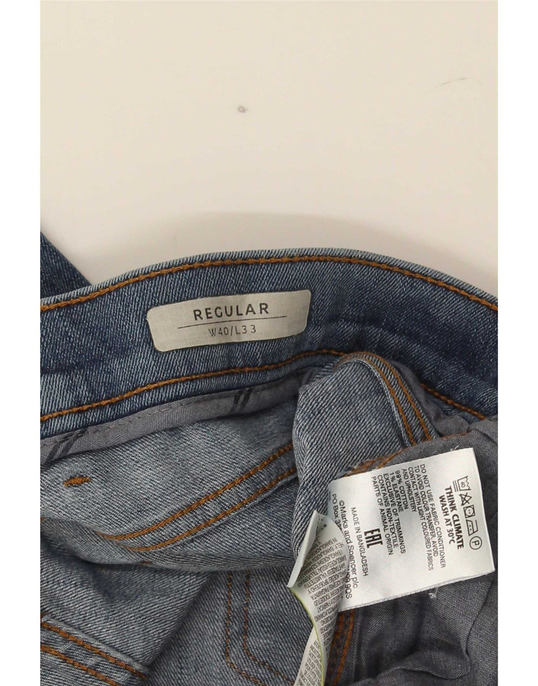 Marks & Spencer Mens Regular Fit Straight Jeans W40 L33 Blue Cotton