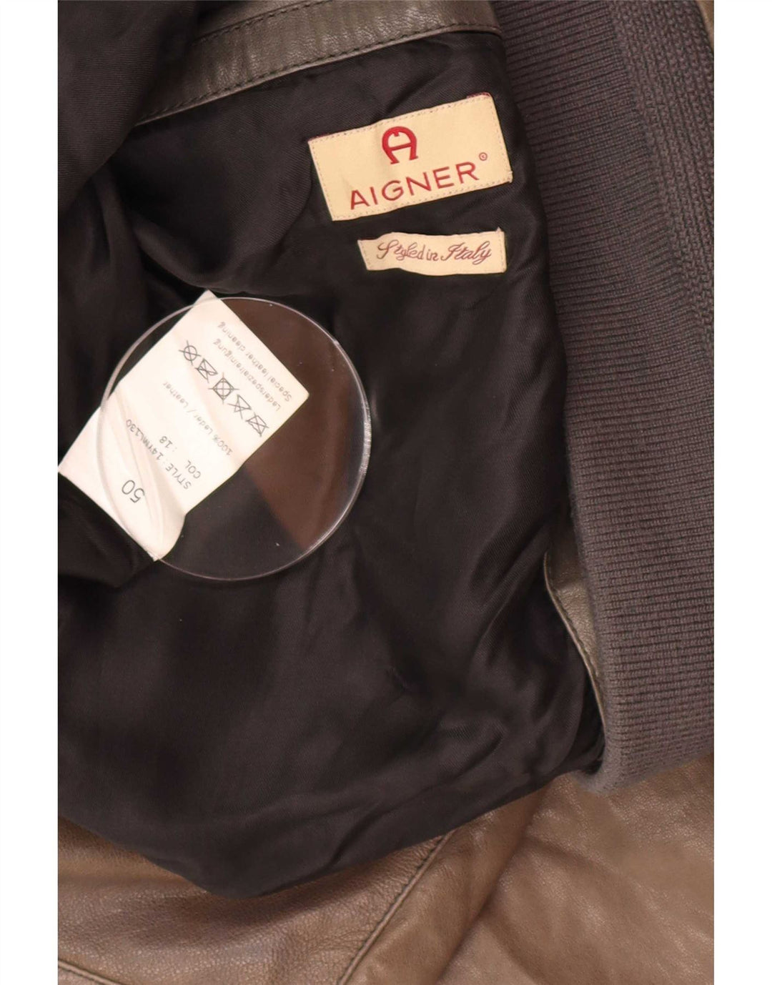 Aigner Mens Bomber Leather Jacket IT 50 Large Brown