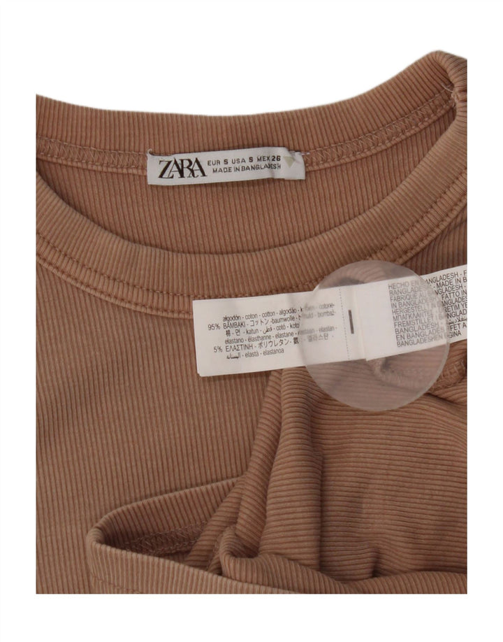 Zara Womens Top Long Sleeve UK 8 Small Beige Cotton