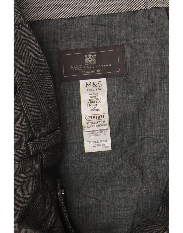 Marks & Spencer Mens Tailored Fit Suit Trousers W36 L31 Grey Herringbone