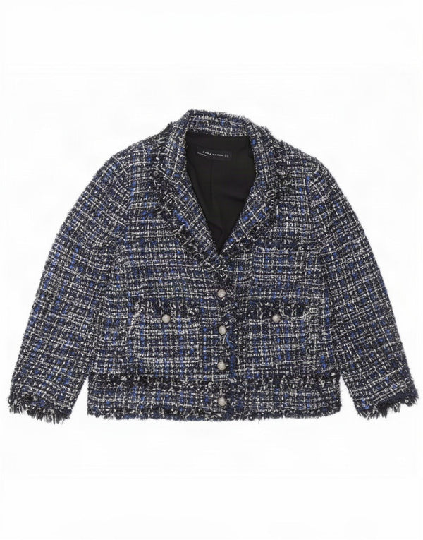 Zara Womens 4 Button Blazer Jacket UK 12 Medium Blue Flecked