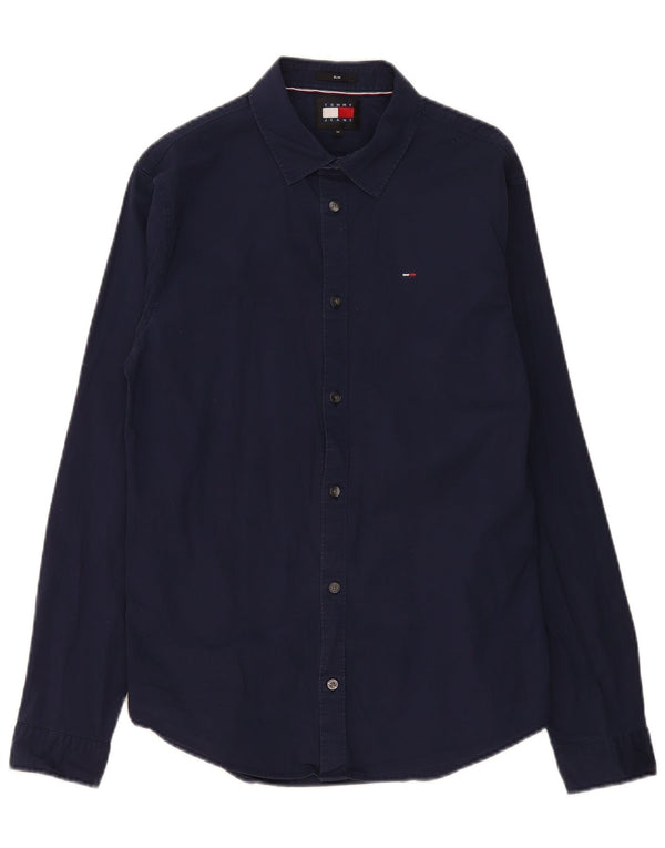 Tommy Hilfiger Mens Slim Fit Shirt Medium Navy Blue Cotton