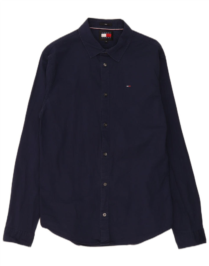 Tommy Hilfiger Mens Slim Fit Shirt Medium Navy Blue Cotton