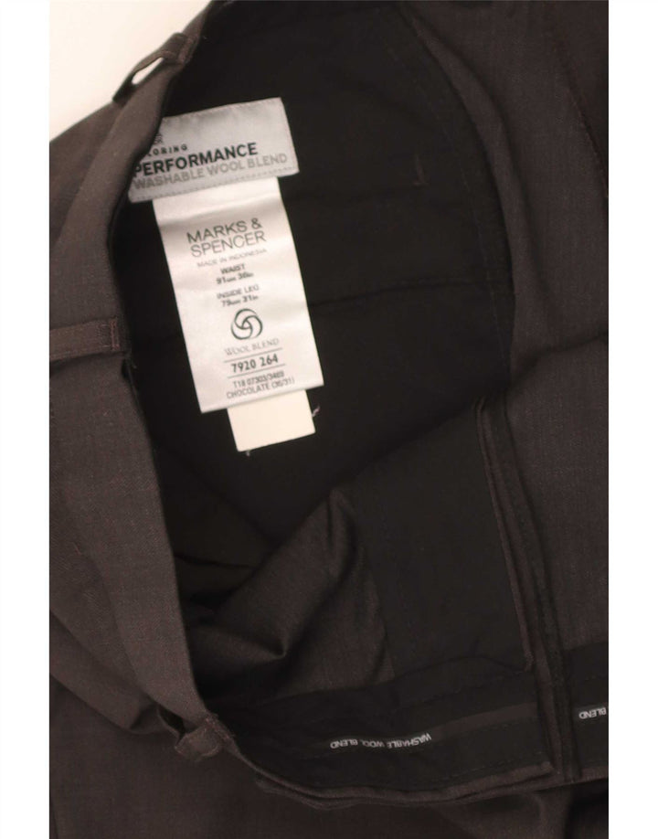 Marks & Spencer Mens Straight Suit Trousers W36 L31 Grey Wool