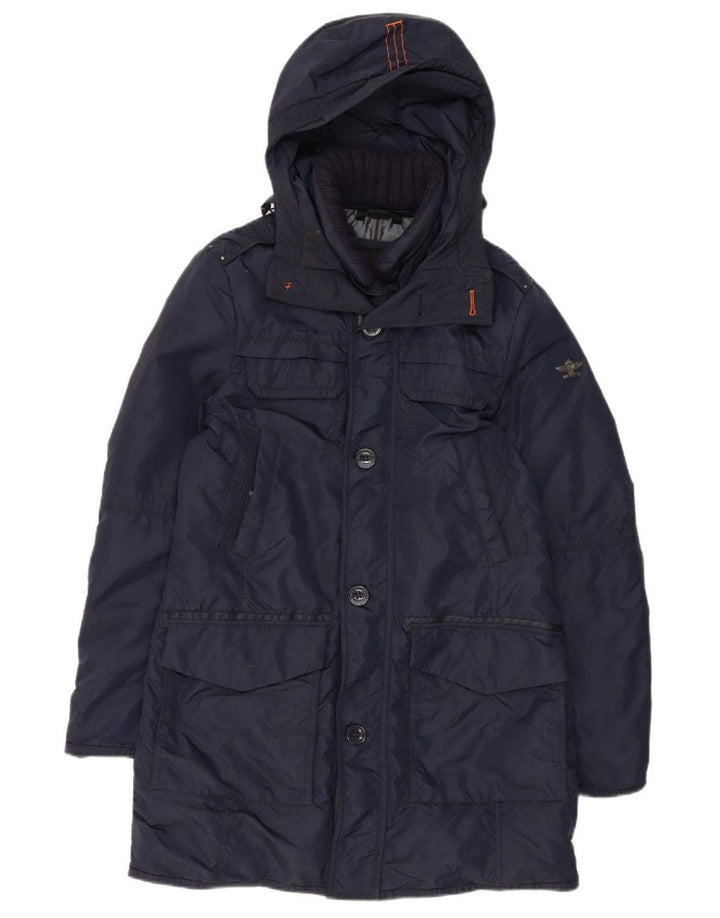 Dekker Mens Hooded Padded Coat UK 36 Small Navy Blue Polyamide
