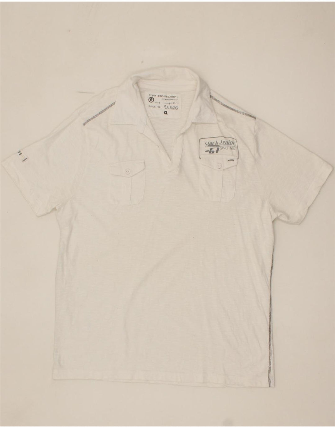 JULES Mens Polo Shirt XL White Cotton Vintage Jules and Second-Hand Jules from Messina Hembry 