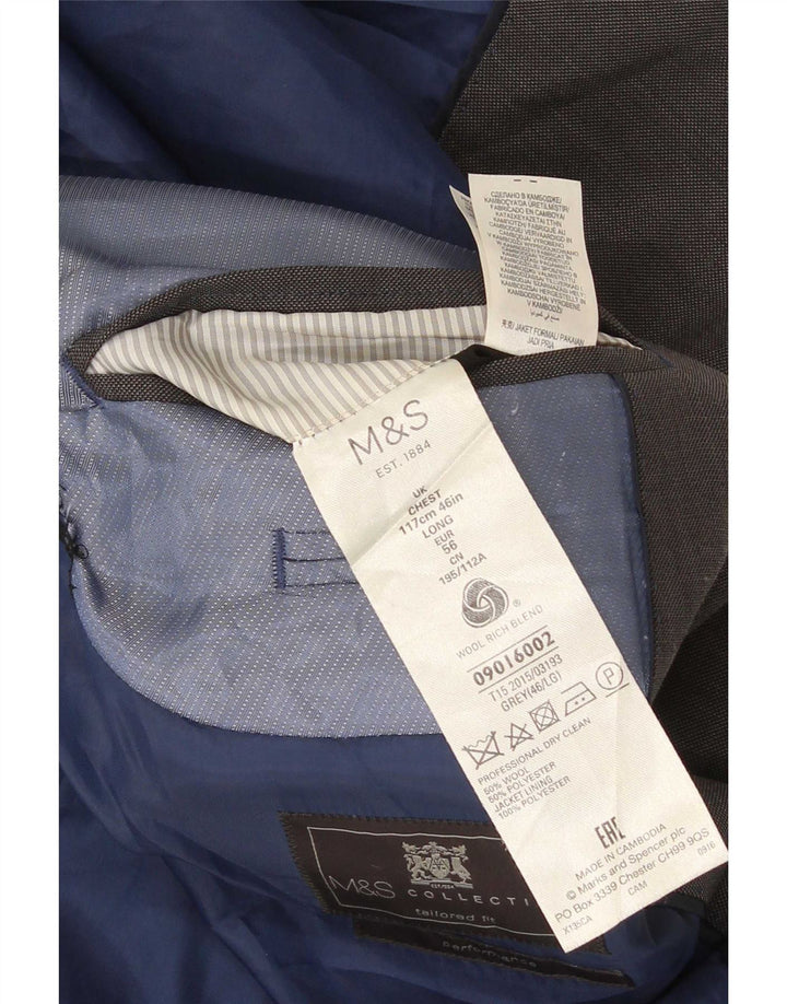 Marks & Spencer Mens Tailored Fit 2 Button Blazer Jacket UK 46 XL Grey Wool