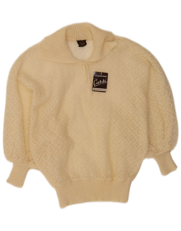 Vintage Womens Polo Neck Jumper Sweater IT 48 XL Off White Geometric Mohair