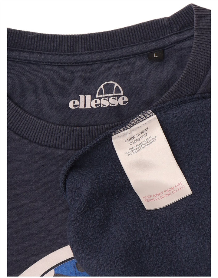 Ellesse Mens Sweatshirt Jumper Large Navy Blue Cotton