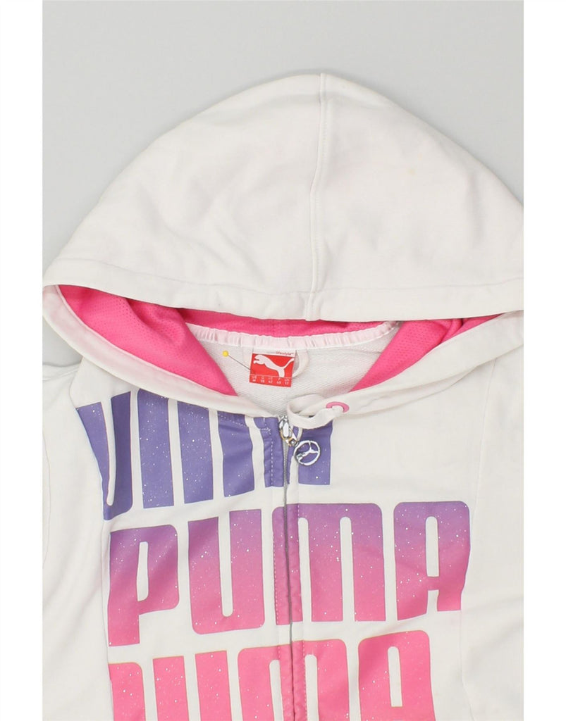 PUMA Womens Graphic Zip Hoodie Sweater UK 12 Medium White Vintage Puma and Second-Hand Puma from Messina Hembry 