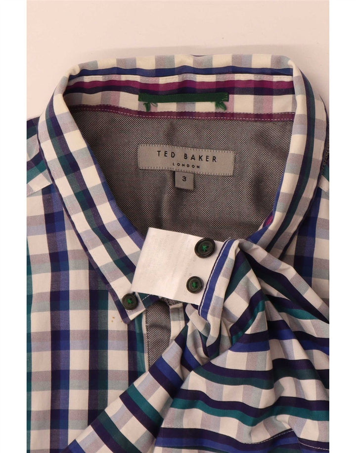 Ted Baker Mens Shirt Size 3 Medium Blue Gingham Cotton