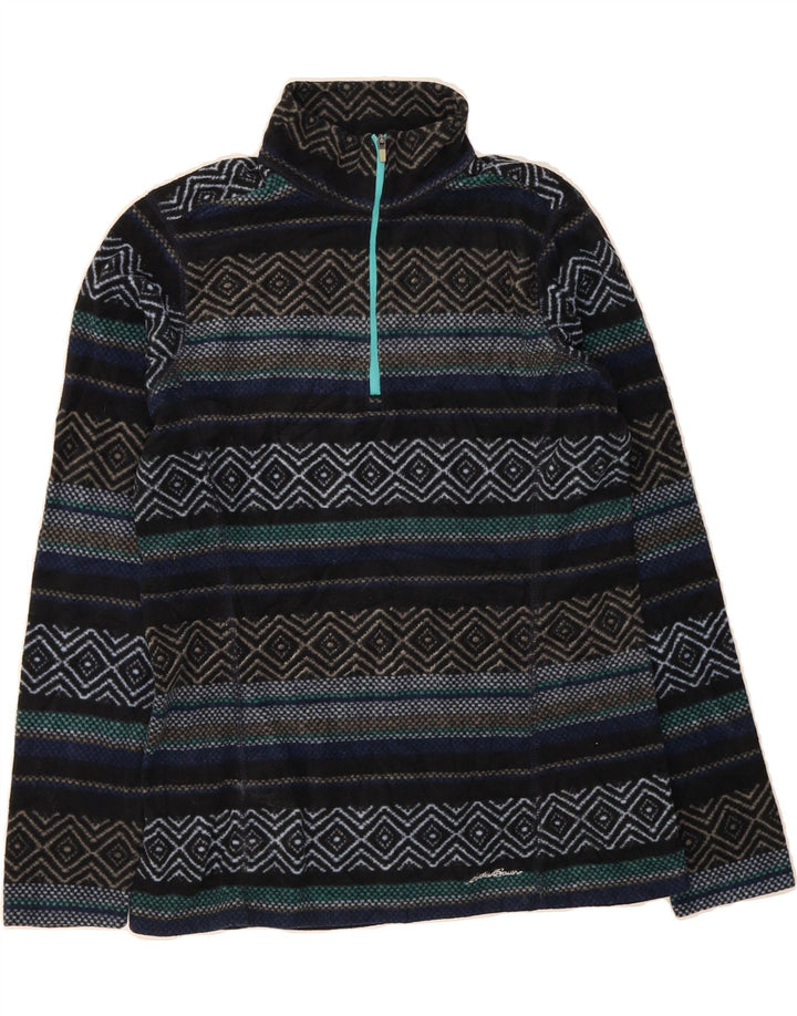EDDIE BAUER Womens Fleece Jumper UK 10 Small Navy Blue Argyle/Diamond Vintage Eddie Bauer and Second-Hand Eddie Bauer from Messina Hembry 
