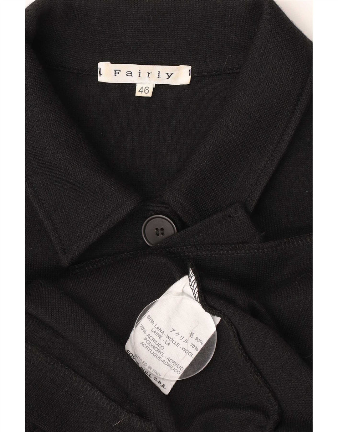 Fairly Womens Overcoat IT 46 Large Black Wool