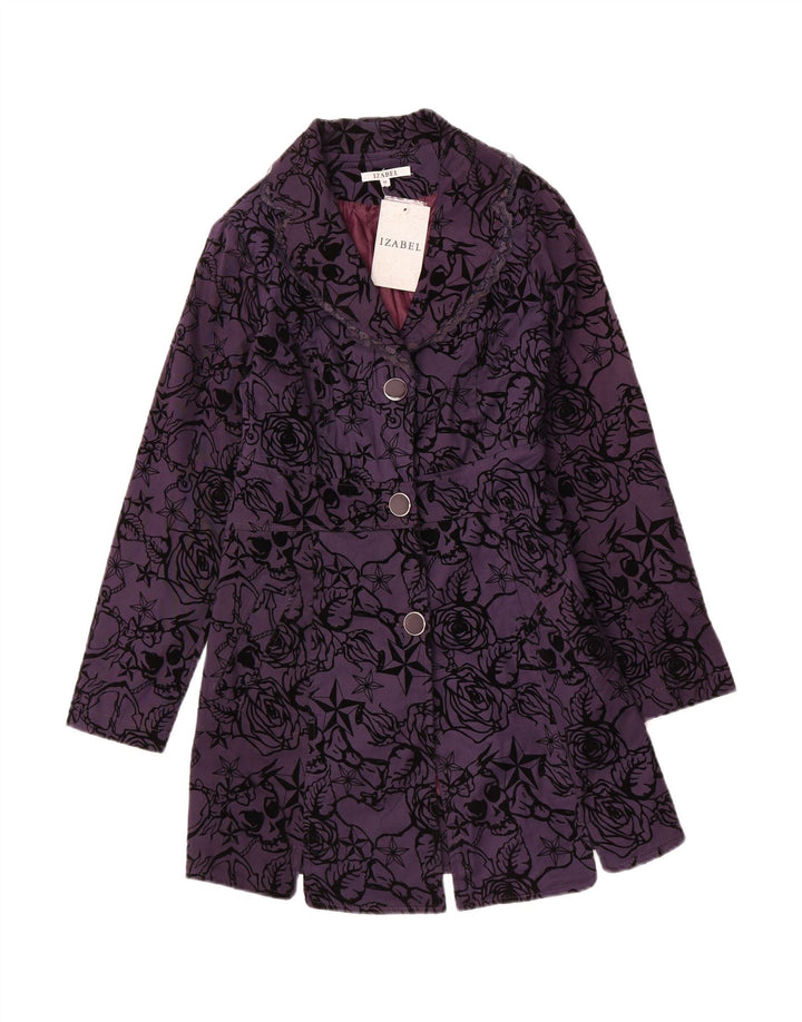 IZABEL Womens Overcoat UK 12 Medium Purple Floral