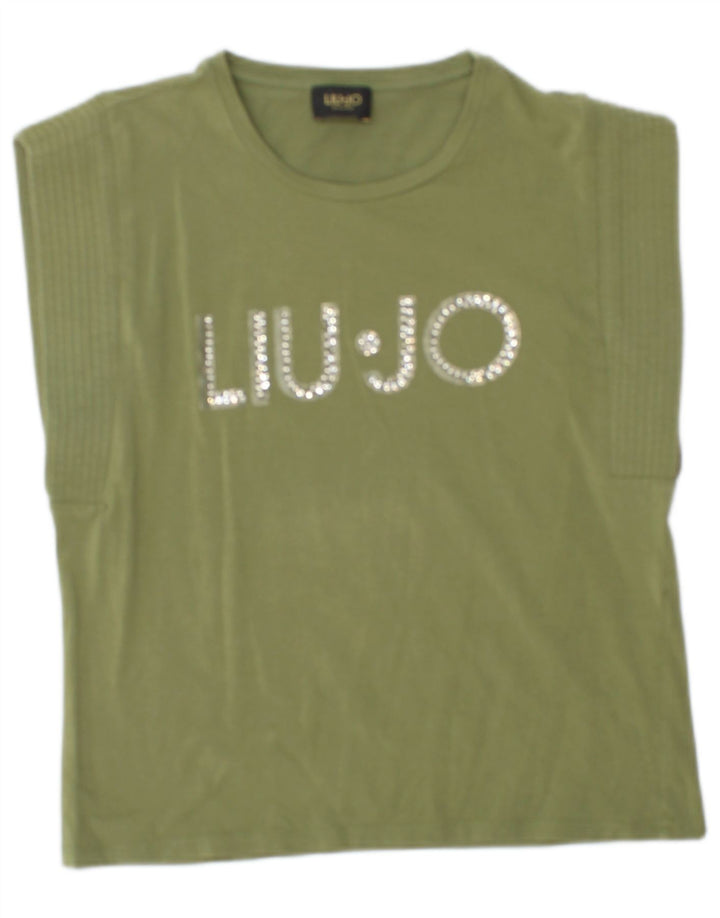 LIU JO Womens Graphic T-Shirt Top UK 12 Medium Green