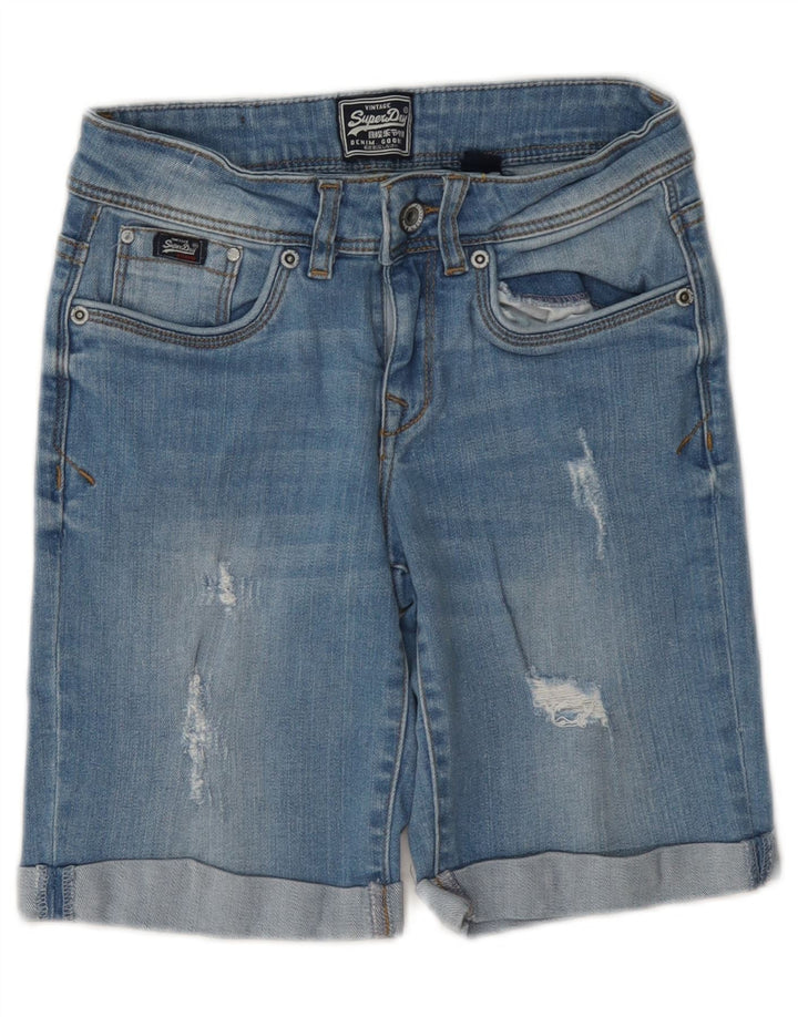 Superdry Womens Distressed Denim Shorts W28 Medium Blue