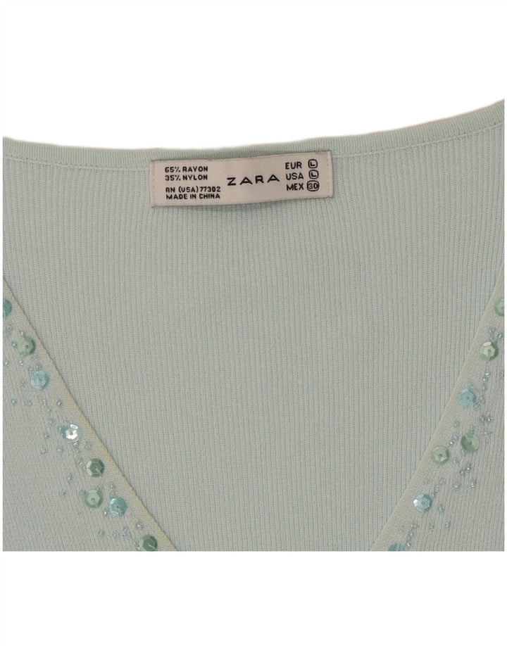 Zara Womens Top 3/4 Sleeve Large Turquoise Rayon