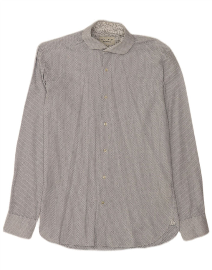 Ted Baker Mens Shirt Size 15 Medium Blue Geometric Cotton