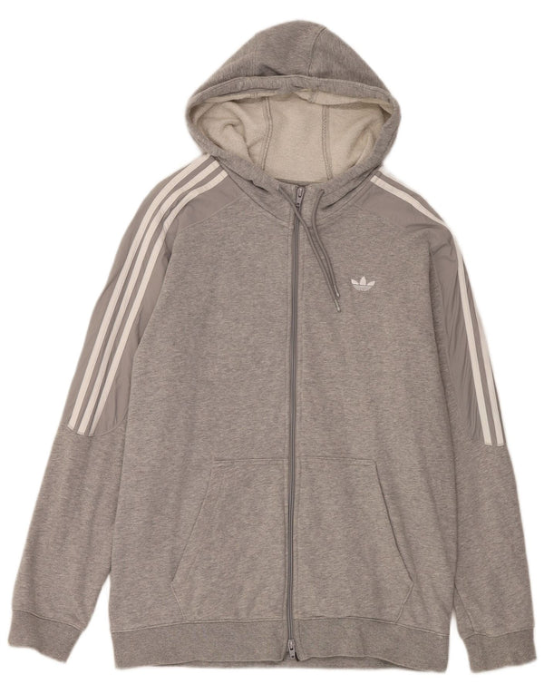 Adidas Womens Zip Hoodie Sweater UK 16 Large Grey Flecked Cotton