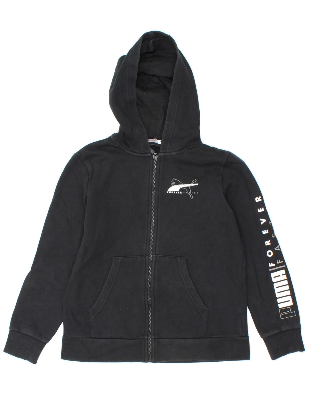 PUMA Boys Graphic Zip Hoodie Sweater 13-14 Years Black Cotton Vintage Puma and Second-Hand Puma from Messina Hembry 