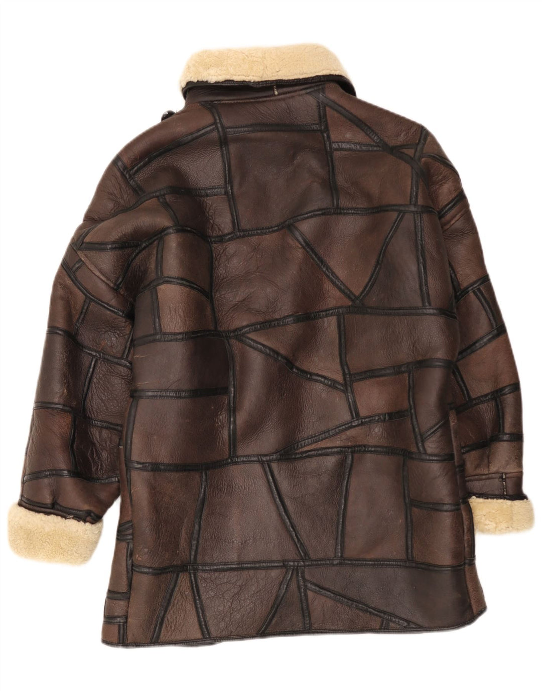 Vintage Womens Shearling Coat UK 18 XL Brown Patchwork