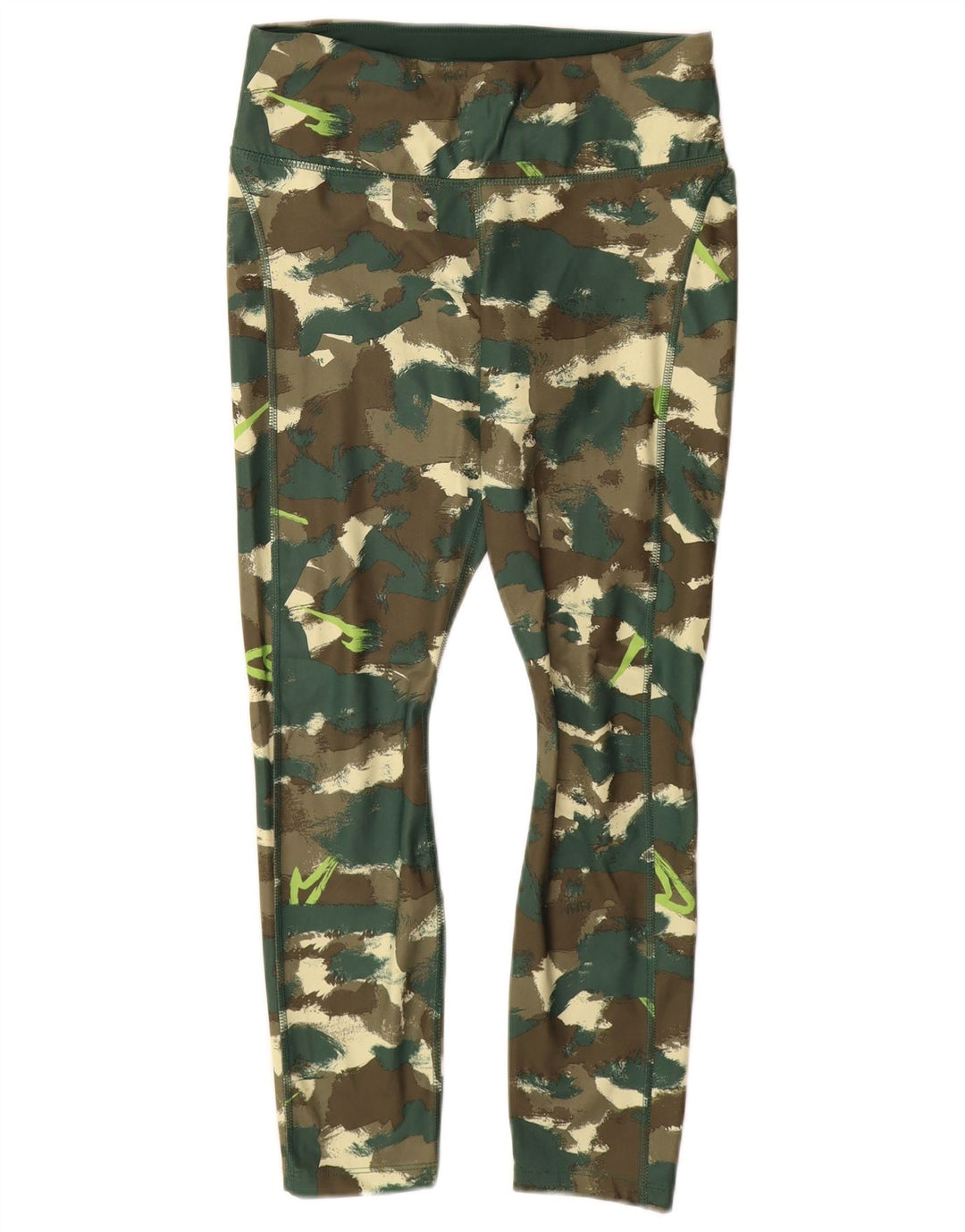 NIKE Womens Dri Fit Leggings UK 12 Medium Green Camouflage Polyester
