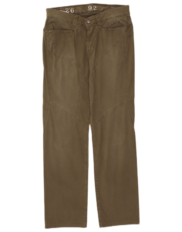 9.2 by Carlo Chionna Mens Straight Casual Trousers W32 L30 Khaki Cotton