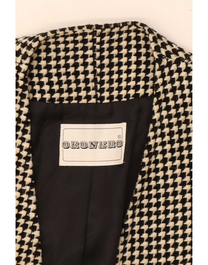 Vintage Womens 1 Button Blazer Jacket UK 14 Medium Black Houndstooth Wool