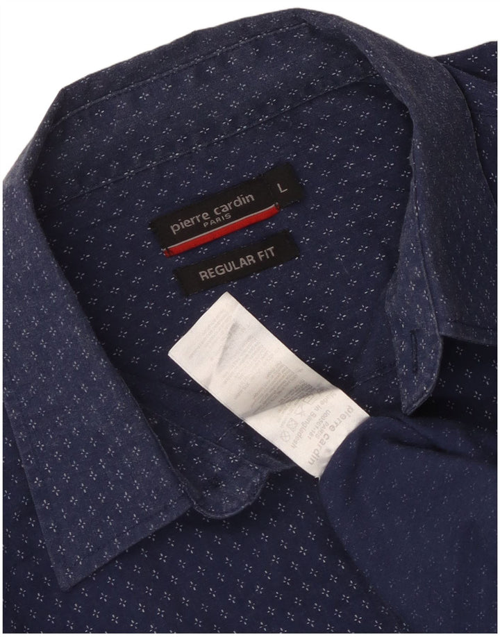 Pierre Cardin Mens Regular Fit Shirt Large Navy Blue Floral Polyester