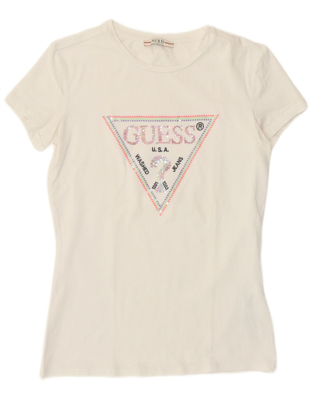 Guess Womens Graphic T-Shirt Top UK 12 Medium White Cotton